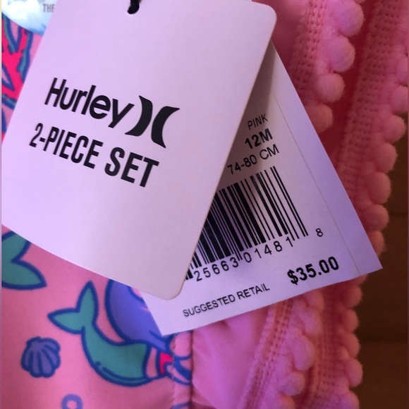 HURLEY BABY GIRL 2 PIECE SET PINK MERMAID 12 MONTHS/HEAD BAND NWT💖 - Picture 2 of 6